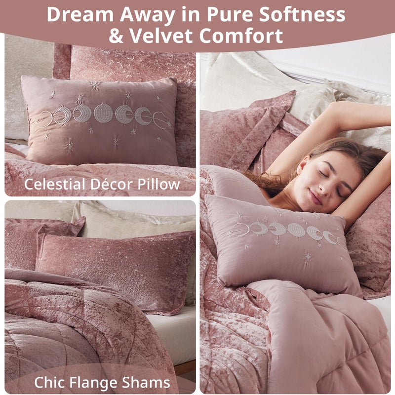 Intelligent Design Duvet Cover Set, Velvet Duvet Set, Luxury Diamond Quilting Pink Duvet Cover, Fluffy Duvet Cover with Decorative Pillow and 2 Shams, 4 Pieces, Blush, Full/Queen - Image 3